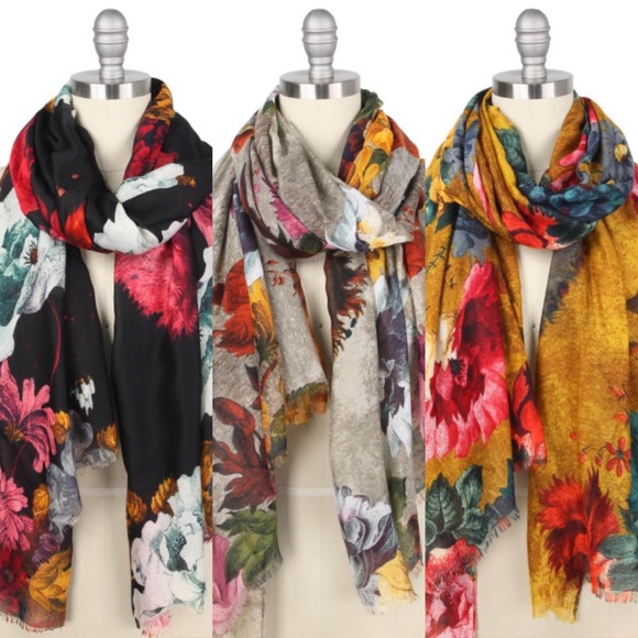 Lightweight Black Floral Scarf - Picture 3 of 3